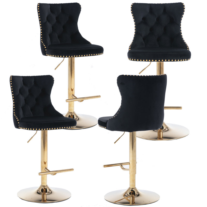 Tabouret pivotant à hauteur réglable Hukam, Noir, Or