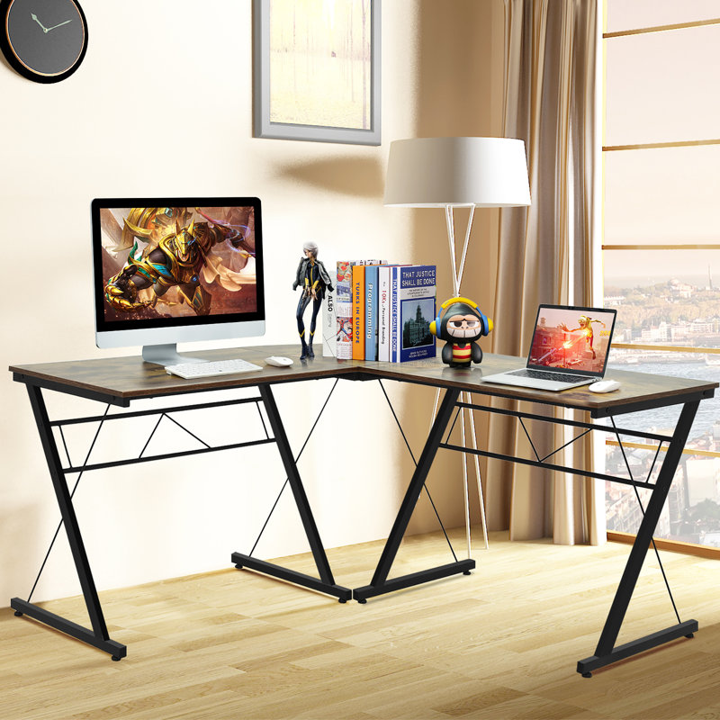 Bureau en L pour bureau à domicile, Brun