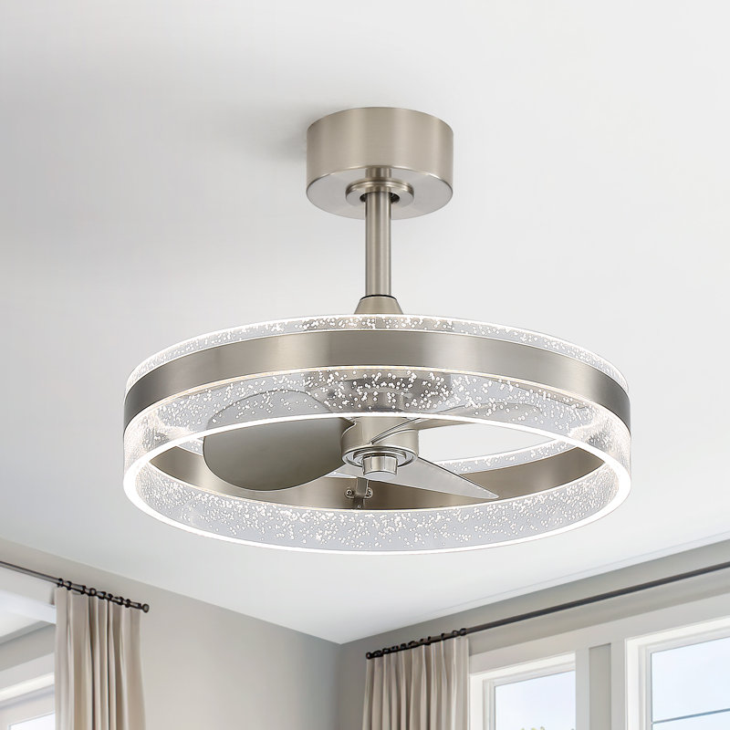 20'' Modern Nickel Drum Ceiling Fan With Light Kit And Remote Control