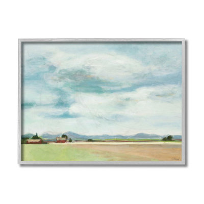 Red Barn Farm Landscape Soft Blue Sky - Graphic Art