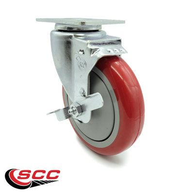 5 Inch Red Polyurethane Wheel Swivel Top Plate Caster with Brake SCC