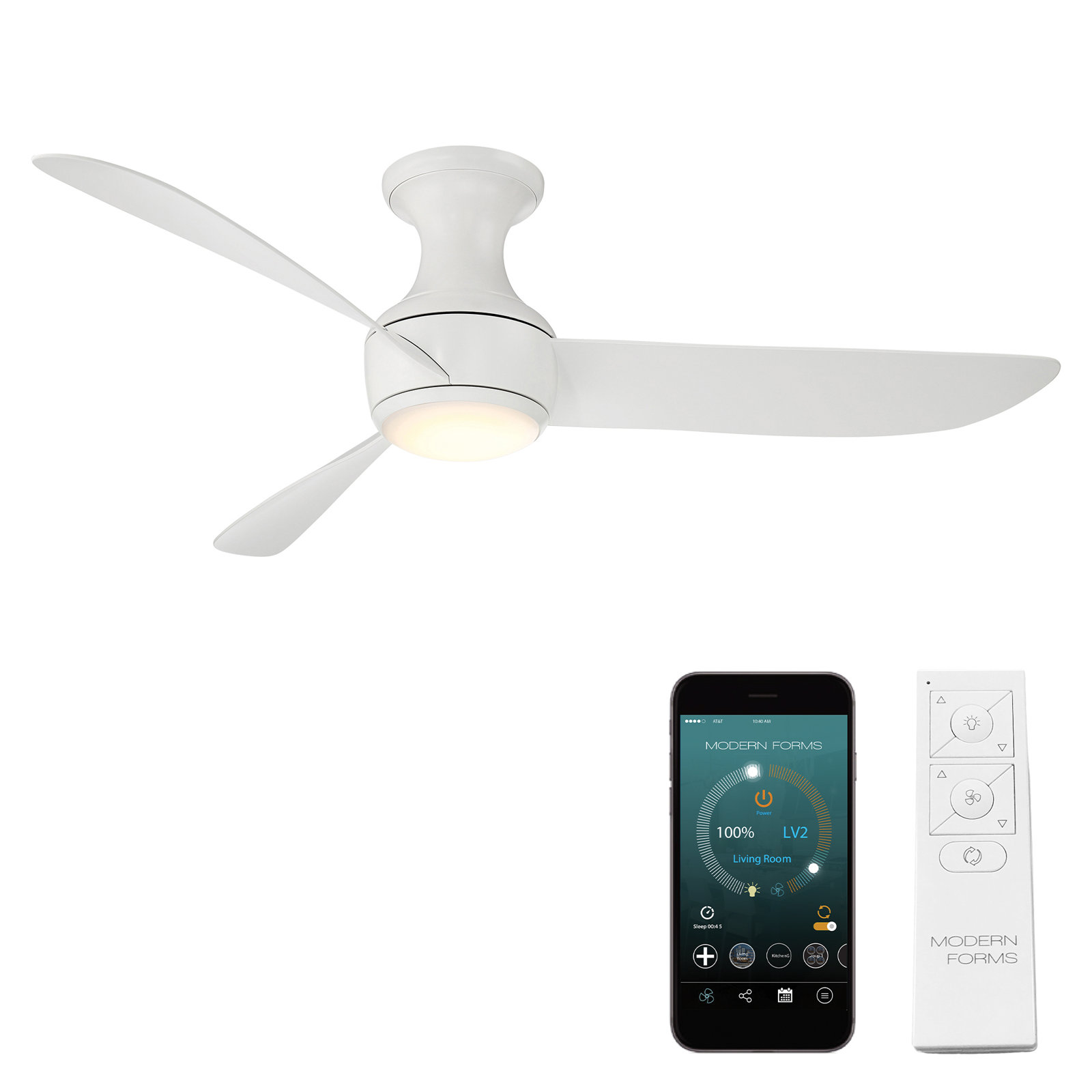 Corona 3 - Blade Outdoor/Indoor Smart Flush Mount Ceiling Fan with Remote Control and Dimmable LED Light Kit Included , 52"