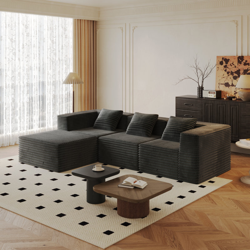 Canapé modulaire modulaire avec assise profonde, mousse à mémoire de forme haute densité et sans assemblage requis pour le salon et la chambre à coucher, gris