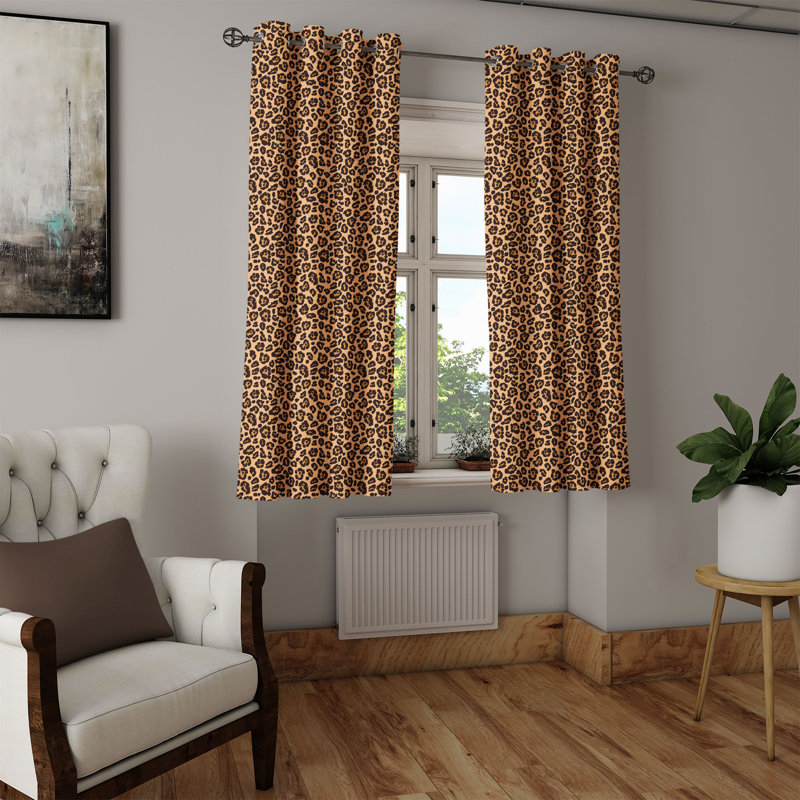 East Urban Home Leopard Print Grommet Curtain 2-Panel Window Drapes, 50", Orange and Black, 50" W x 63" L
