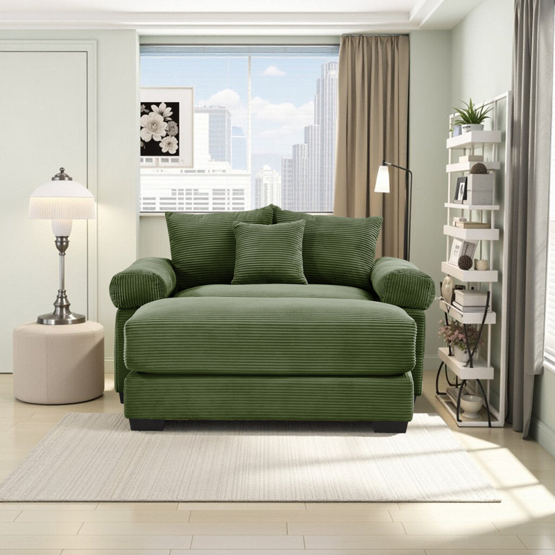 Canapé simple surdimensionné en velours côtelé Compression avec repose-pieds et coussins pour le salon, Vert