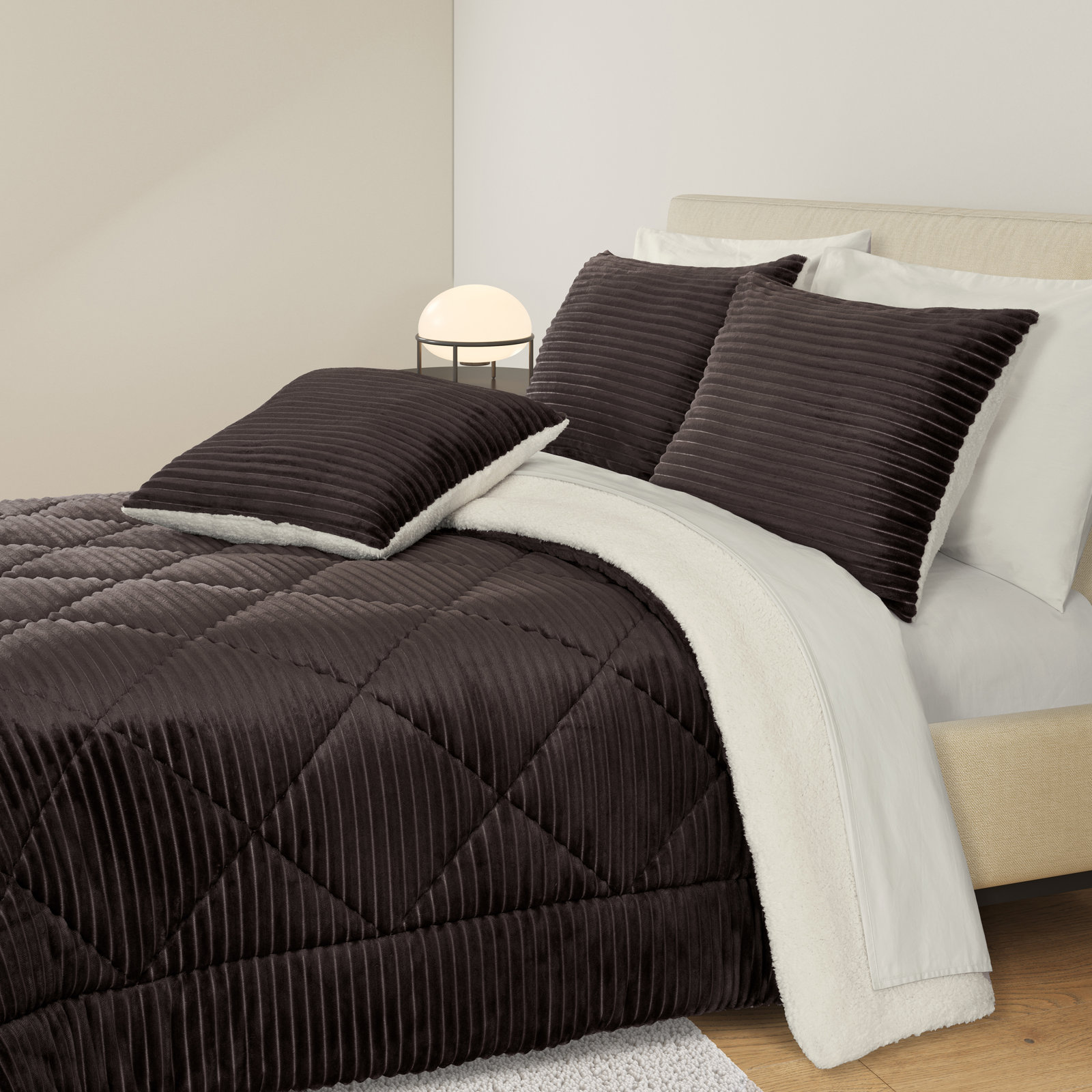 Everett Cotton Comforter Set, Queen Comforter + 2 Standard Shams, Mocha