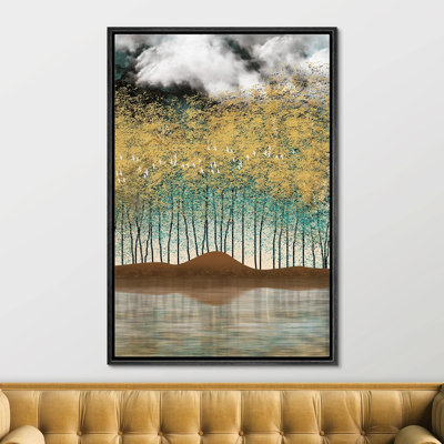 «Abstract Forest Gold Green Leaves Reflection», reproduction d'art sur toile