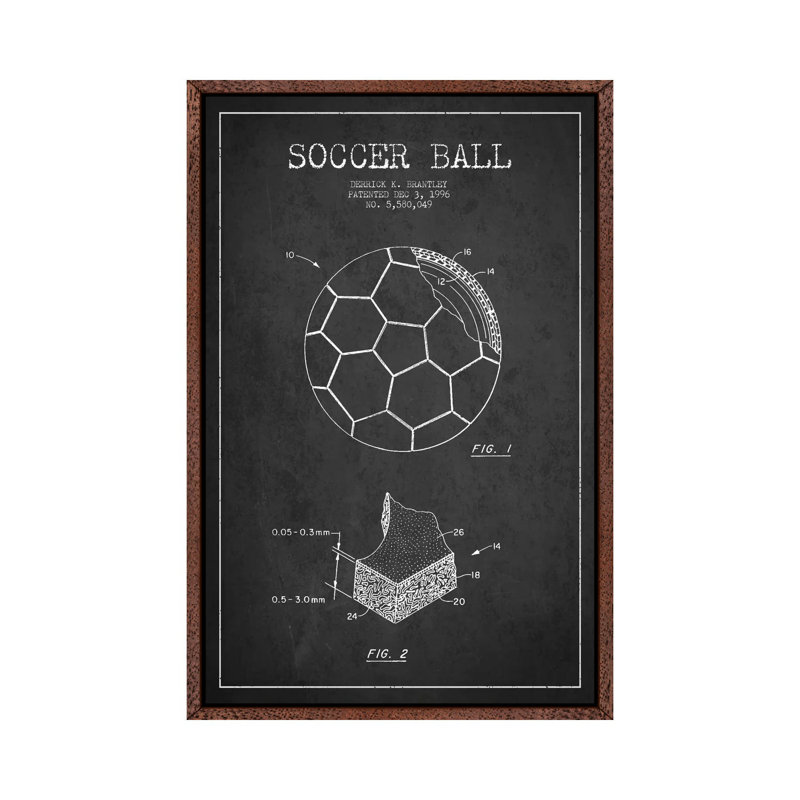 Brantley Soccer Ball Charcoal Patent Blueprint 1 Piece Wall Art on Canvas, 66.04 cm H x 45.72 cm W, Classic Wood Framed