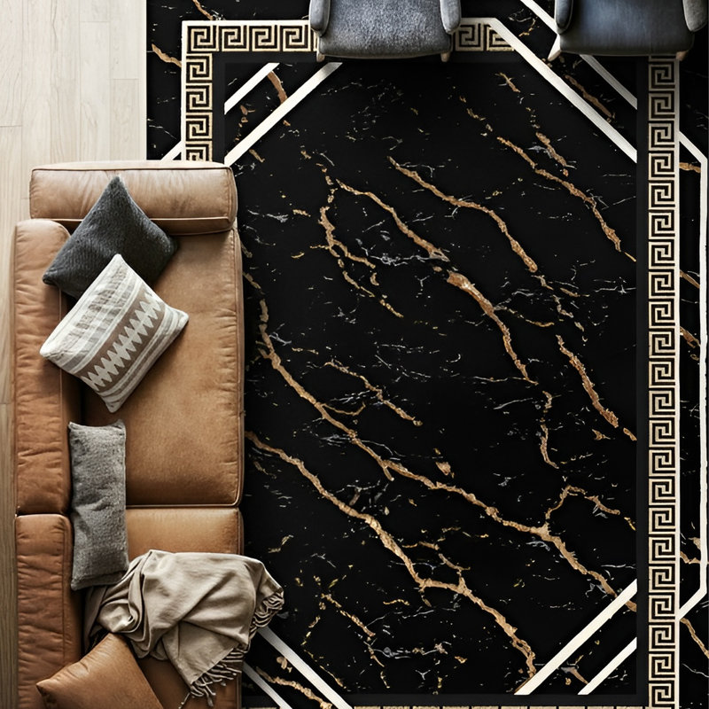 Tapis noir / gris / ivoire / beige Monaco Series, Rectangle 5 pi 3 po x 7 pi 3 po
