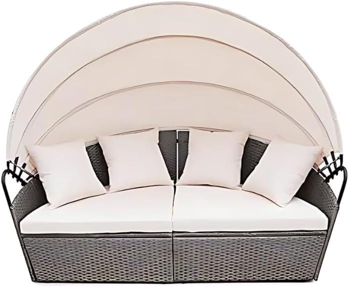 Rokisha 4572cm Wide Curved Metal Patio Daybed with Cushions, Beige/Brown