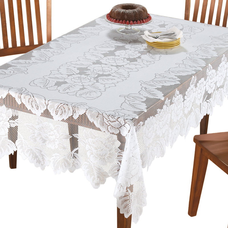 White Floral Lace Tablecloth 54" x 72" Polyester