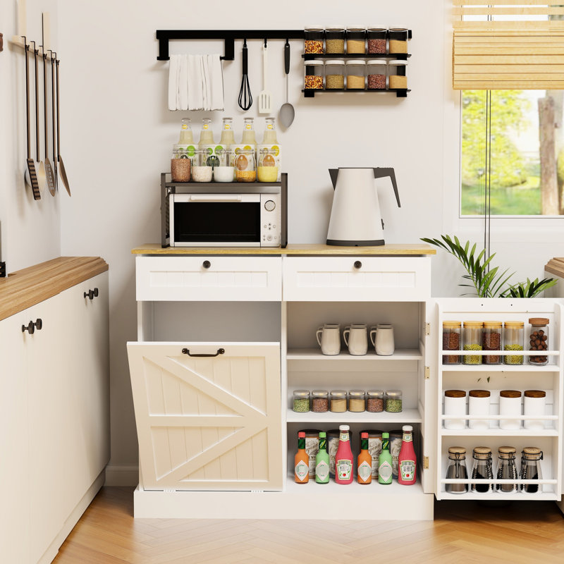 Poubelle de cuisine avec 2 tiroirs, 1 armoire inclinable et tablettes - blanc pour rangement de boîtes de rangement 3