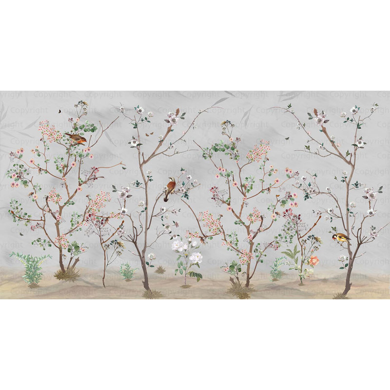 Papier peint floral symphonique peint à la main Serene, Beige, L 110,04 po x l 204 po