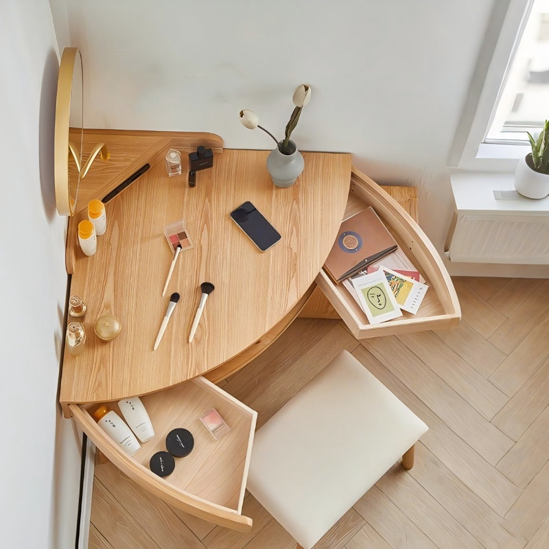 Modern Minimalist Natural Wood Small Triangle Vanity Table