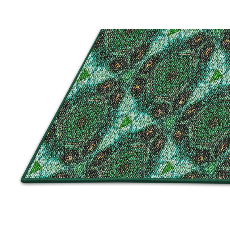 Tapis vert/bleu à motifs, Rectangle 5 pi x 7 pi