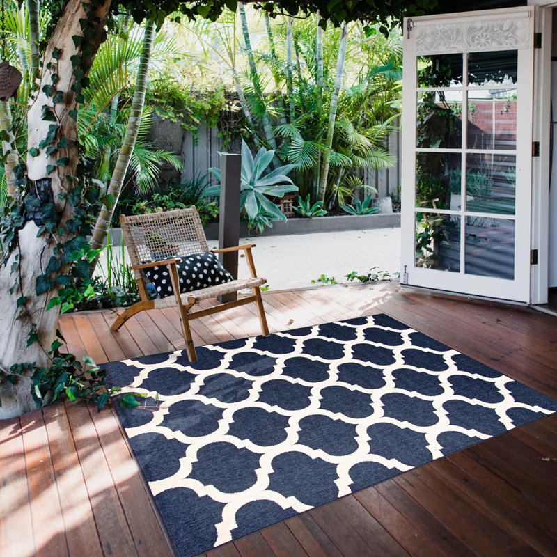Ensemble de tapis beige / bleu marine Jullie, Rectangle 6 pi 7 po x 9 pi 6 po