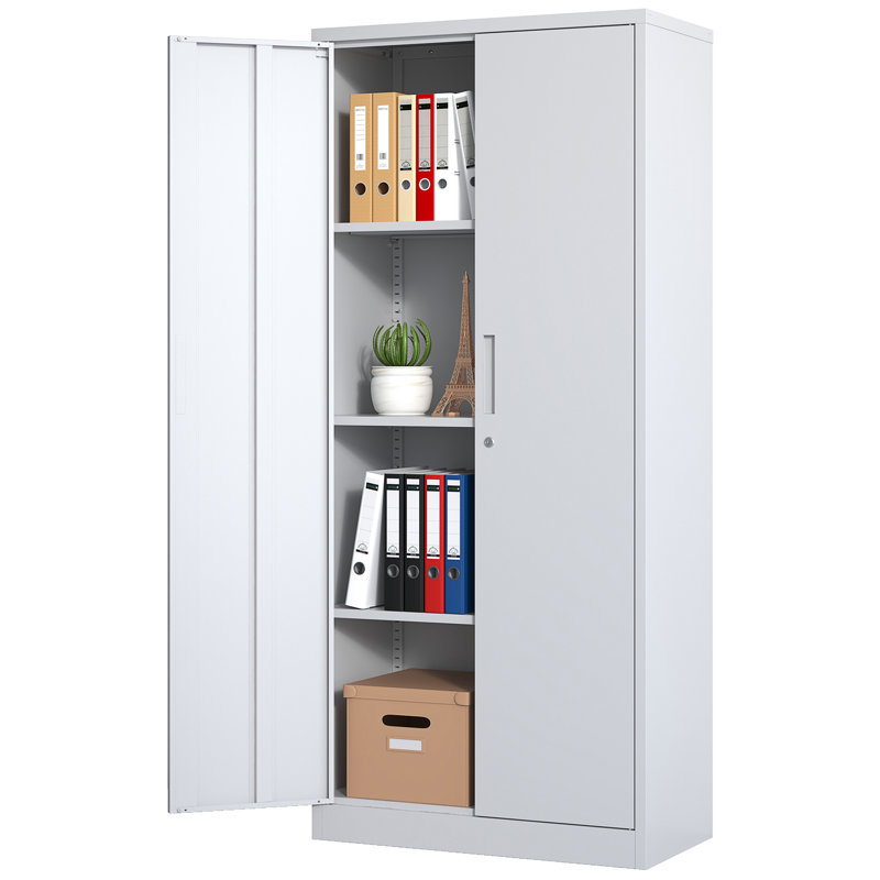 71"H Metal Garage Storage Cabinet, White