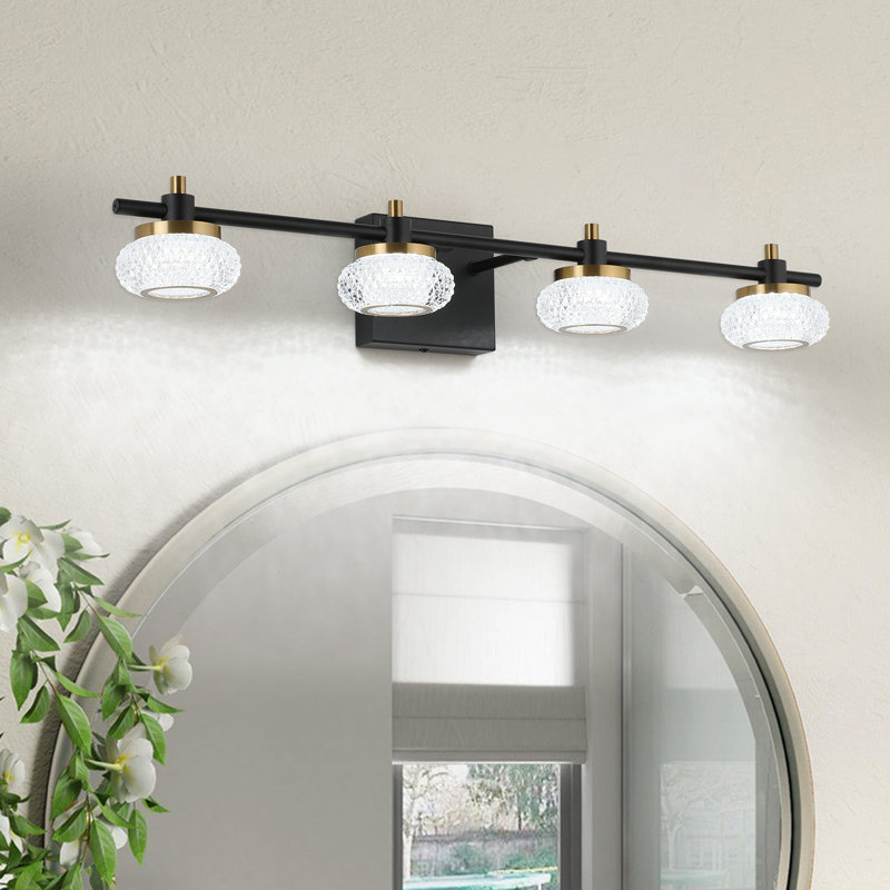 LED Black Bathroom Vanity Light with Clear Acrylic Shade, High Transmittance and Dimmable 5500K, 4