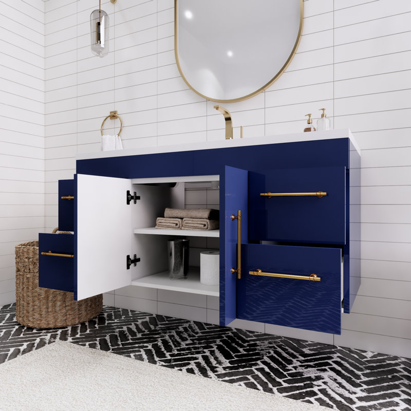 Spring Single Bathroom Vanity with Acrylic Top, Night Blue