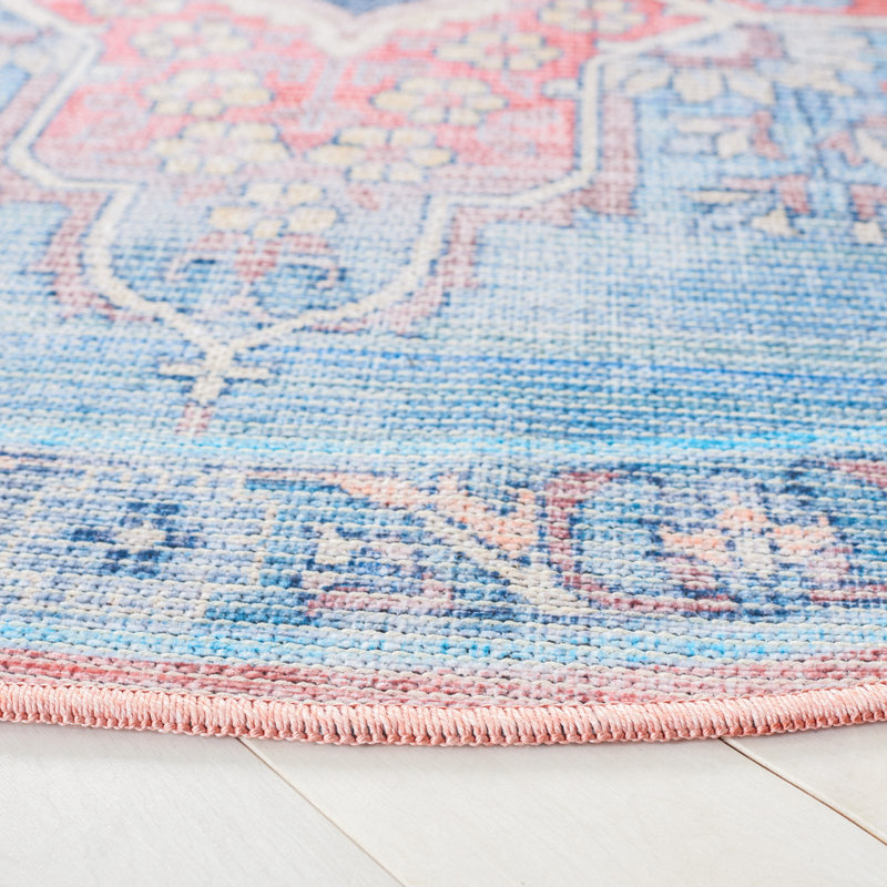 Demetrius Oriental Red/Blue Area Rug, Round 6'7"