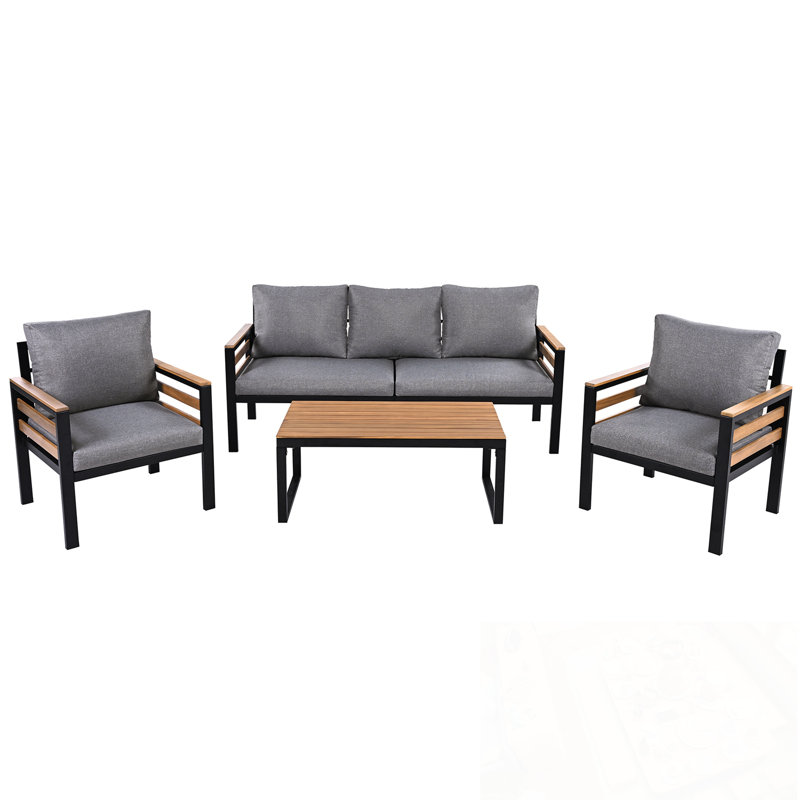 4-Pieces Sofa Set with table and 2 armchairs, Gray