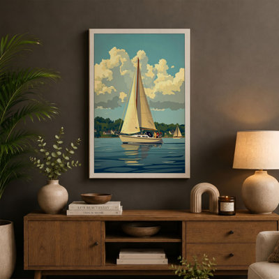 Sailboat in Summer Waters Vintage 1 Piece Wrapped Canvas Wall Art