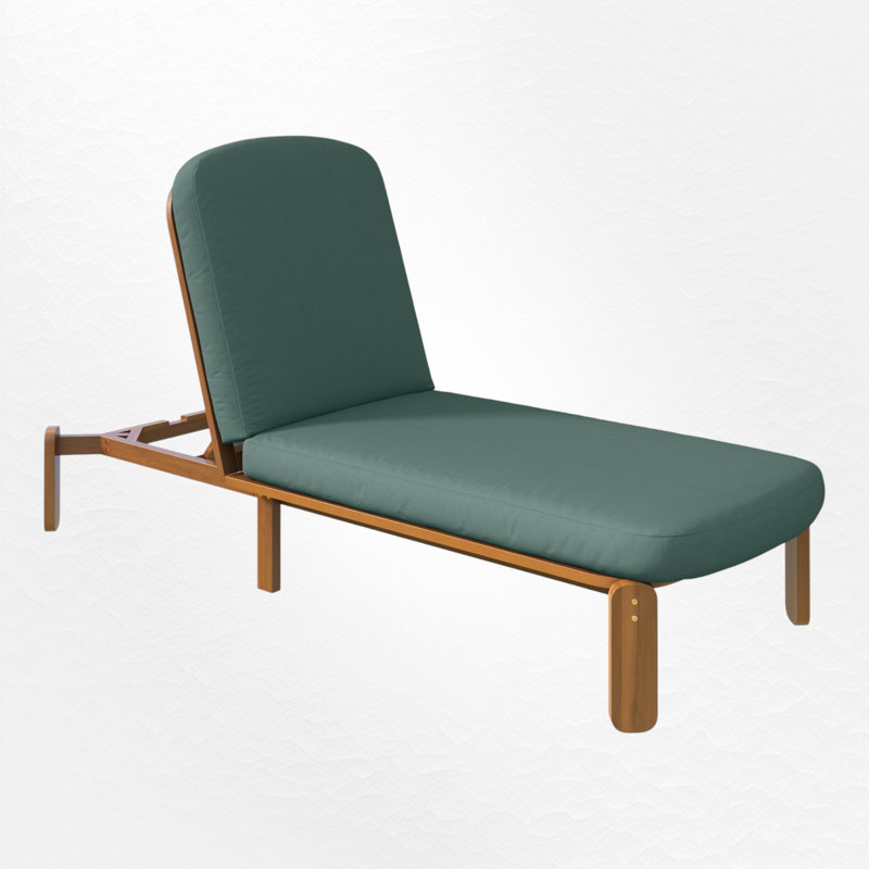 Chaise longue d'extérieur en bois d'acacia avec coussin et dossier réglable, Green