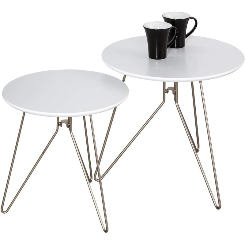 2 - Piece Living Room Table Set, Silver, White