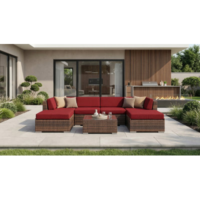 Ensemble de conversation en osier pour 4 personnes avec coussins Billyjo Wicker