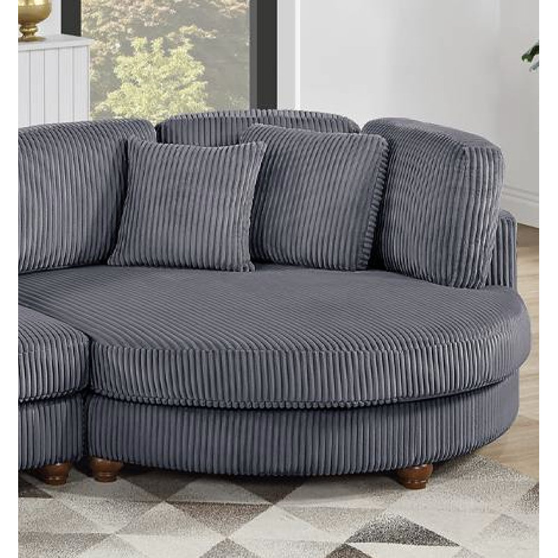 Atossia 2- Piece 125" Wide Sectional With Round Chaise, Dark Gray Corduroy