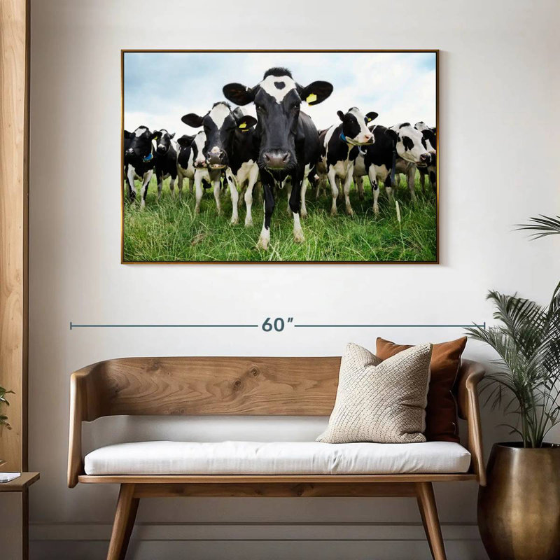 Vaches Holstein, 46 po x 31 po, Cadre flottant doré