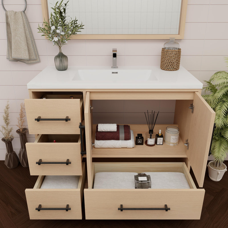Meuble-lavabo simple 41,7 po avec plateau Victoria, Chêne jaune