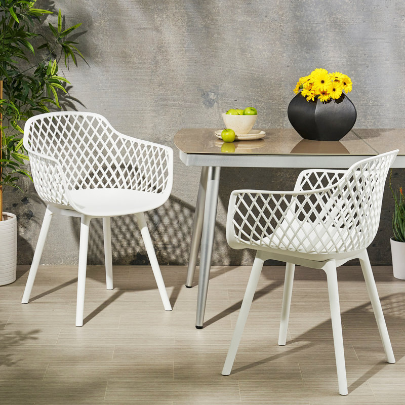 Tabouret d'extérieur Makhaila, ensemble de 2 chaises de patio, fauteuil d'appoint et fauteuil, Blanc