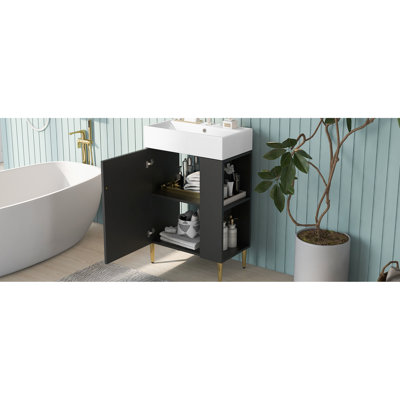 Meuble-lavabo de salle de bain 21,6 po avec lavabo en céramique et compartiment de rangement latéral à droite