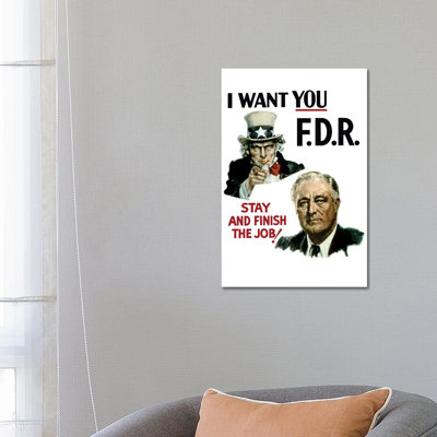 WWII Poster Of Uncle Sam And President Franklin Roosevelt by Stocktrek Images - Wrapped Canvas Print