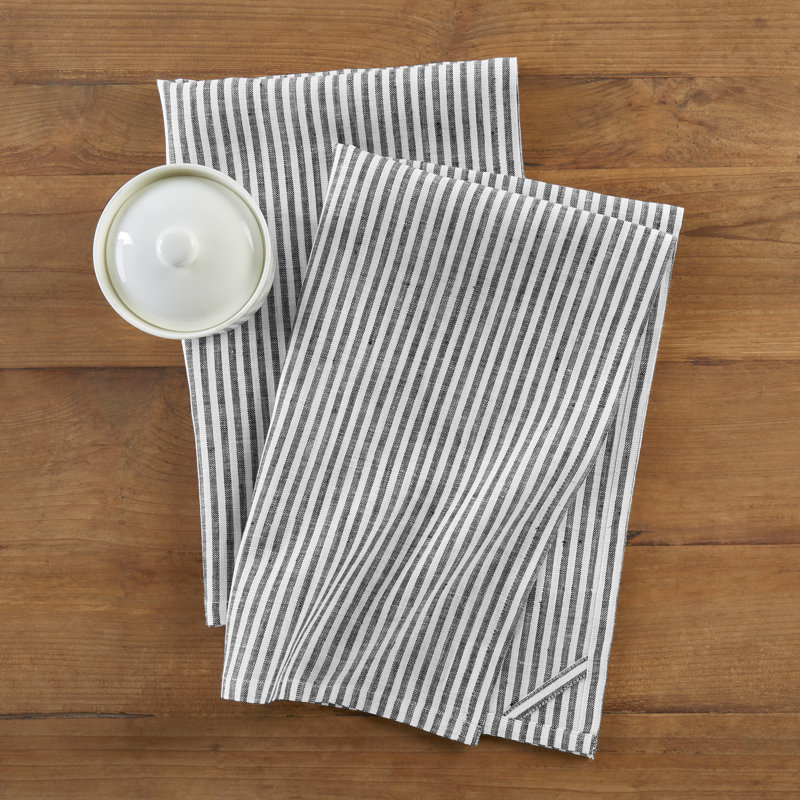 Narrow Striped Linen Kitchen Towel, Black and White
