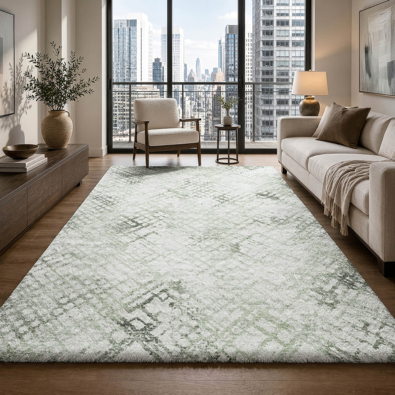 Tapis à poil long de qualité supérieure lavable à la machine ADS824, Vert, 10 pi x 14 pi