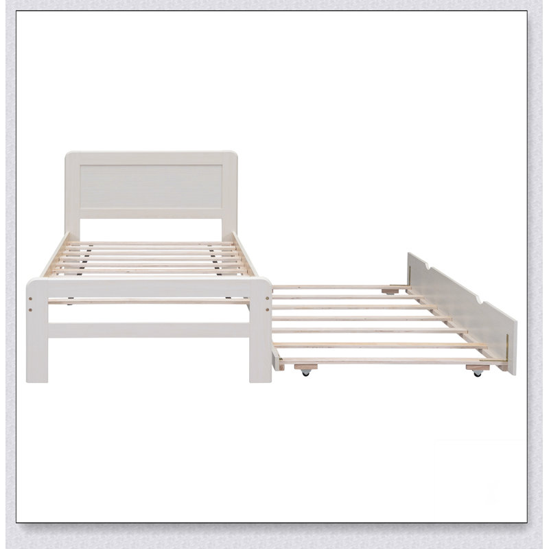 Structure de lit plateforme moderne avec lit gigogne, Blanc délavé
