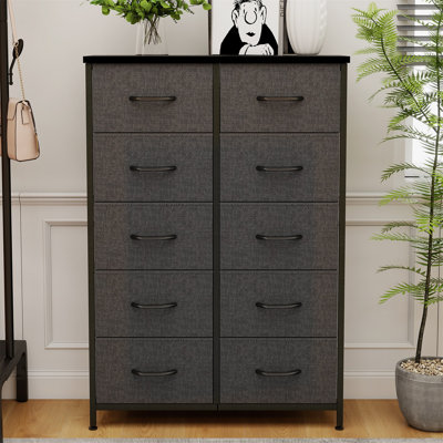 Dresser With 10 Fabric Drawers, Tall Dresser For Bedroom, Large Dresser Fabric Chest For Living Room by Ebern Designs