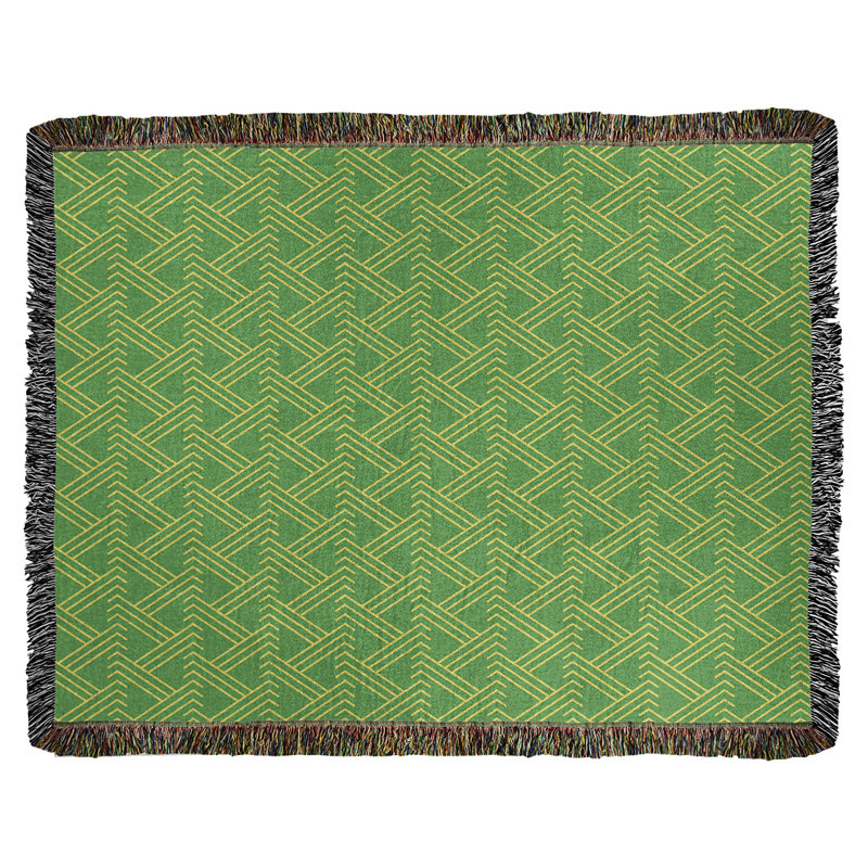 Couverture en coton tissé zigzag classique, L 50 po x L 60 po, Vert/jaune