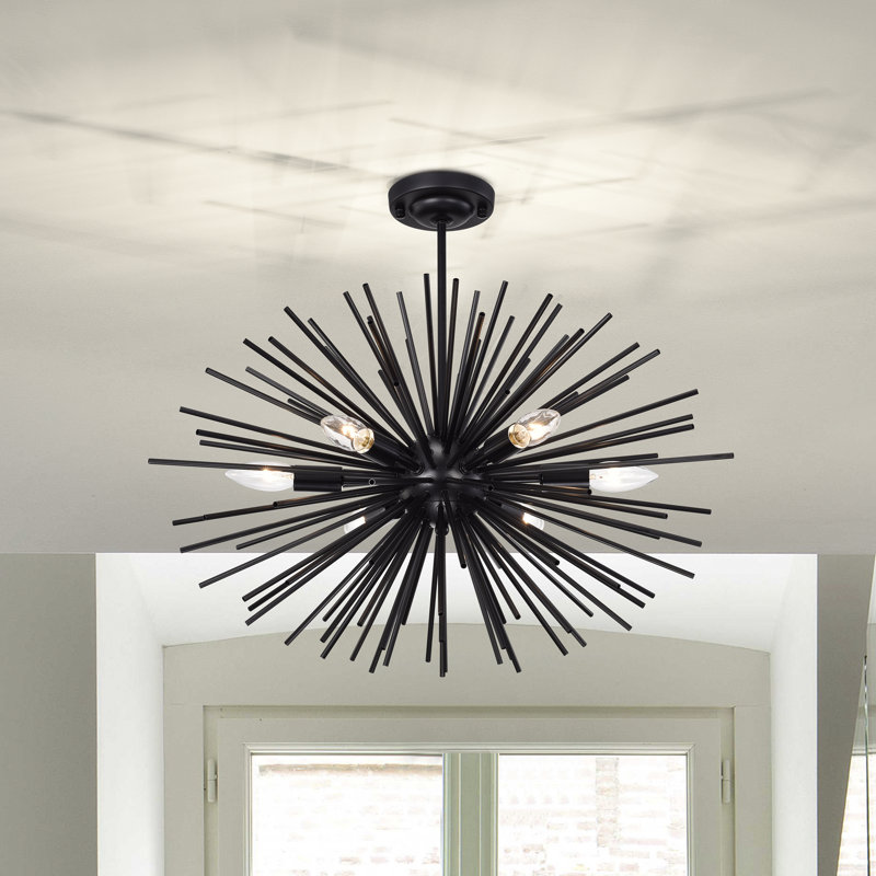 Lustre spoutnik noir à 6 lumières 24,4 po Addre