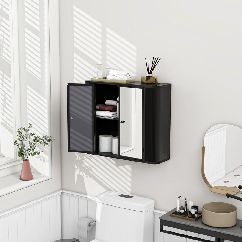 Black Wall-Mounted Bathroom Cabinet With Mirror, Antique Black