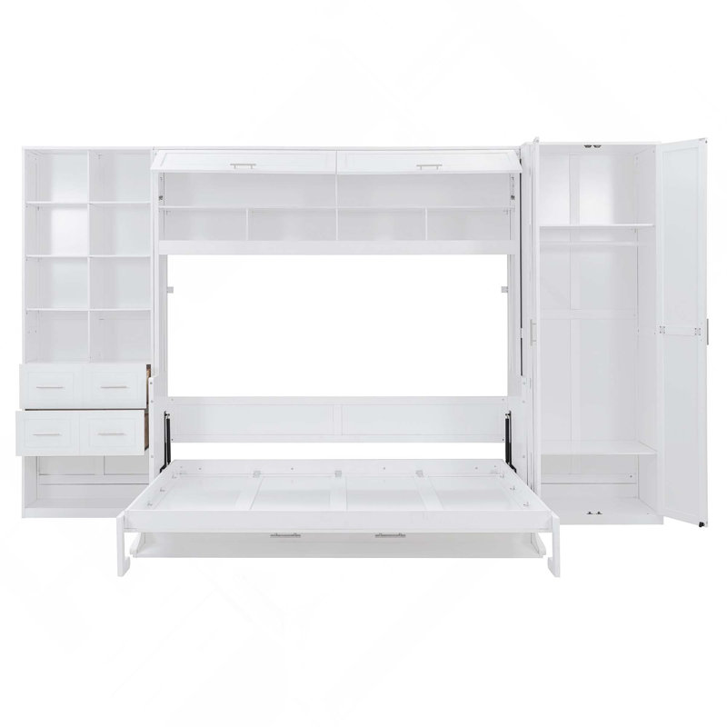 Grand lit escamotable mural avec placard, tiroirs et tablettes
