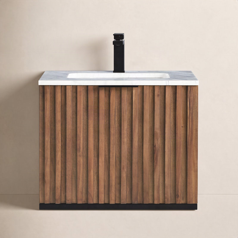 Terra 24'' W Single Vanity, Matte Black, Carrara Marble/Single Faucet Mount