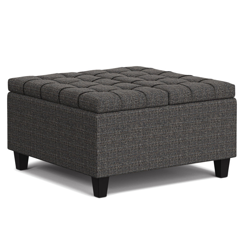Ebony Tweed Tufted Square Storage Ottoman Coffee Table
