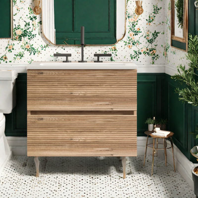 Modern Oak Vanity And Sink, Compact And Spacious Bathroom Storage Solution