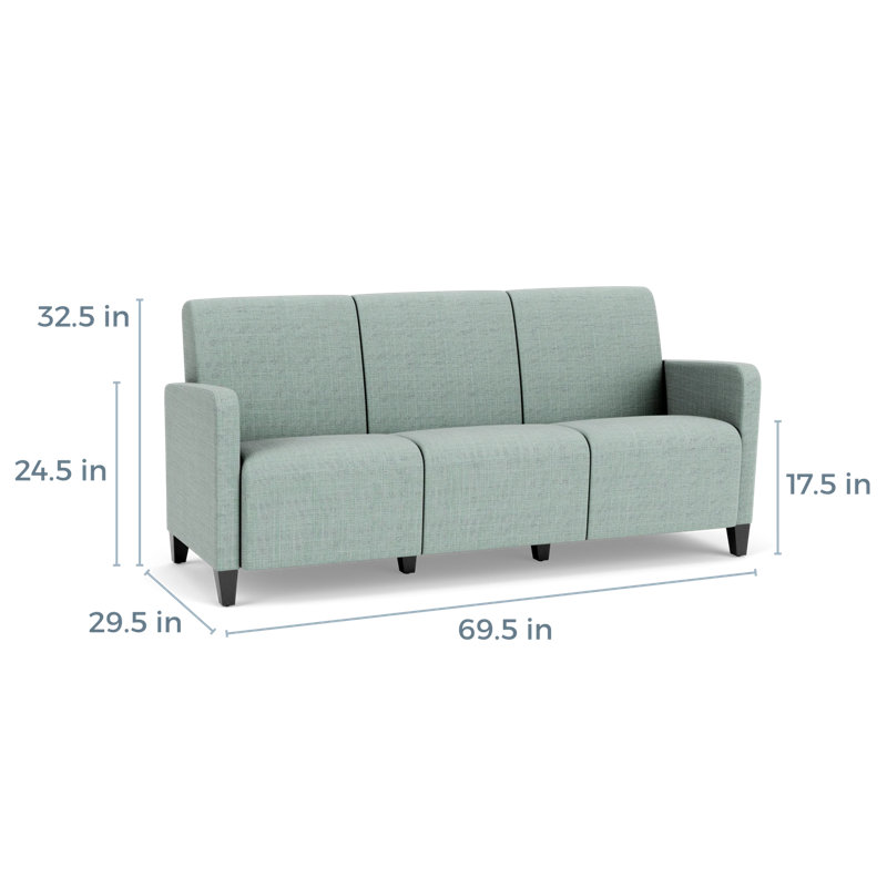 Ravenna Lounge Reception 3 Seat Tandem Seating No Center Arm, Black Wood, Chambray Seafoam