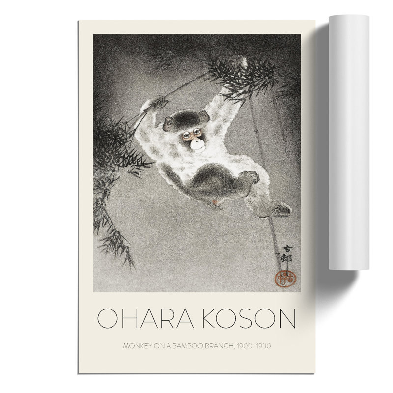 Monkey on a Bamboo Branch Print by Ohara Koson - Frameless Print, 42cm H x 30cm W x 0.1cm D