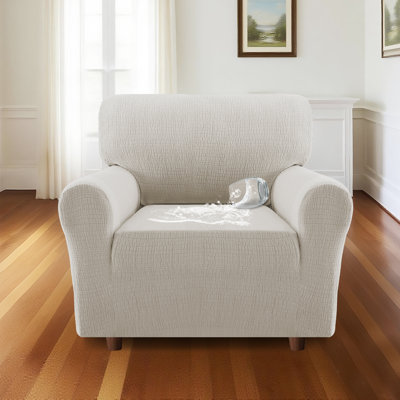 Housse de protection en jacquard pour housse de canapé extensible et lavable à la machine 1 pièce avec protecteur de meubles à fond élastique pour enfants et animaux de compagnie (1 fauteuil avec coussin)