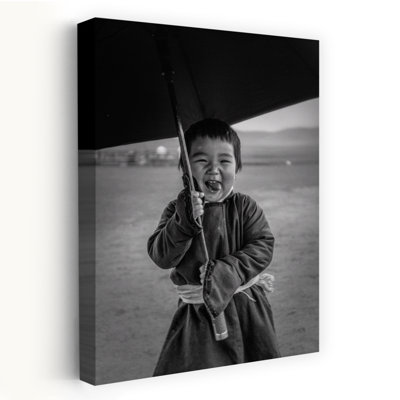 Playful Child With Umbrella Contemporary Beach Wall Art Print